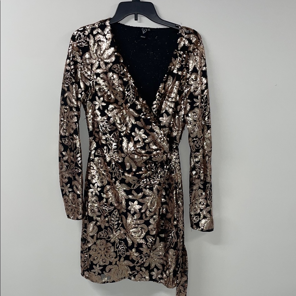 Windsor Black and Gold Sequin Floral Dress
